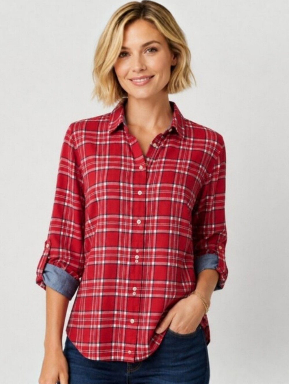 Tommy Hilfiger Red Plaid Popover Shirt – Size Large NWOT